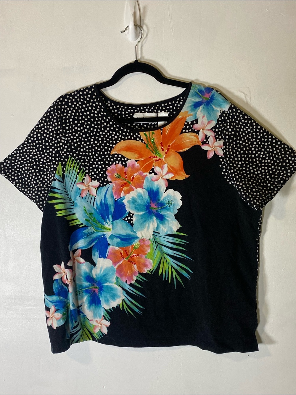 Alfred Dunner Tropical Floral Polka Dot Top‎ XL Colorful Vacation Cruise Resort